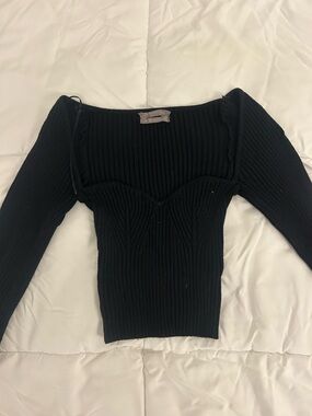 Urban Outfitters Black Ribbed Long Sleeve Sweetheart Top
